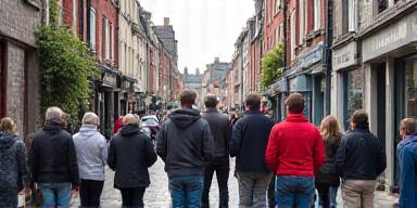 Community participants on a heritage walk through a Dublin neighbourhood