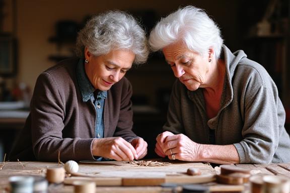 Older and younger participants learning craft together in a community setting, demonstrating intergenerational skill transfer